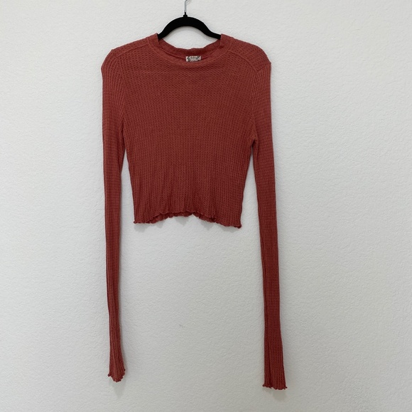 Intimately Free People Orange Crewneck Long Sleeve Top Size S
